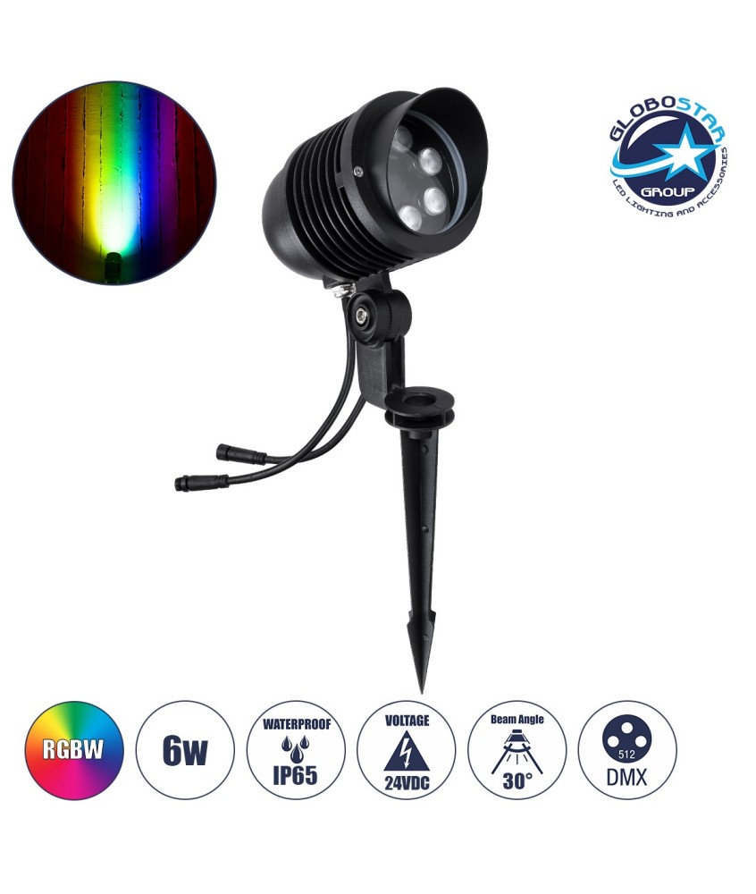 GloboStar® TREELIGHT-LINA 90657 Σποτ Φωτισμού Ειδικό για Φυτά - Δέντρα με Βάση Κήπου - Καρφωτό LED 6W 630lm 30° DC 24V Αδιάβροχο IP65 Μ10.5 x Π18 x Υ40cm Πολύχρωμο RGBW DMX512 - Γκρι Ανθρακί - 3 Years Warranty